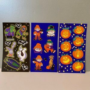 Vintage Gibson Halloween Stickers Set Monsters Scarecrows Pumpkins